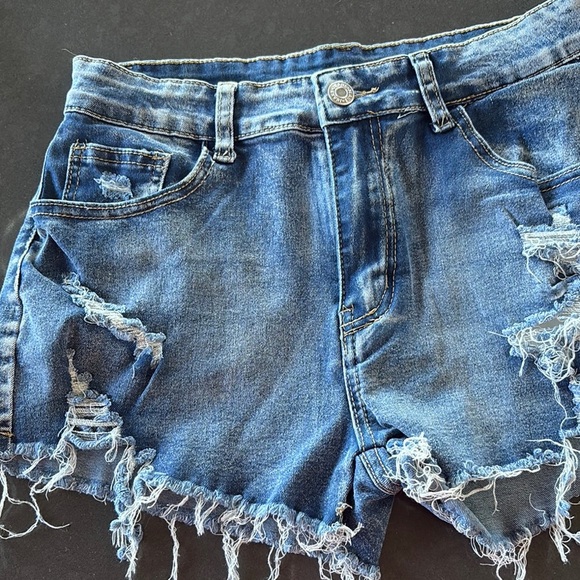 Distressed Blue Denim Shorts - Picture 2 of 8